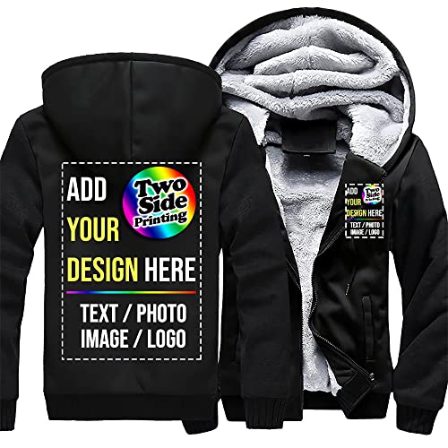 Custom Fleece Hoodie Jacket 2 Side Front Back Print Design Your Own Flannel Thick Winter Warm Thermal Zip up2