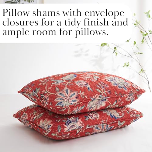 Southshore Fine Living, Inc. Oversized King Quilt Bedding Set, Jacobean Willow Floral Quilt Set with 2 Matching Pillow Shams, Lightweight California King Bed Spread, Soft Microfiber Fabric, Red - Thumbnail 6