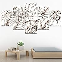 SIGNWIN 5 Panel Canvas Wall Art Modern Art Decorative Elements Fun Illustrations Leaves Multicolor Patterns for Home Decorations Ready to Hang - 60