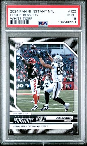 Graded 2024 Panini Instant NFL Brock Bowers #122 White Tiger /5 Rookie RC Football Card PSA 9 Mint