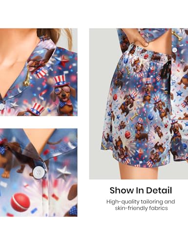 Image of Women's Pajama Sets Funny Pajamas for Women Set Comfortable 2 Piece Button Down Tops & Shorts Sleepwear Short Sleeve