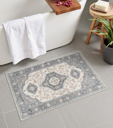 Seavish Gray Vintage Bathroom Rugs, 18x26 Inch Boho Distressed Super