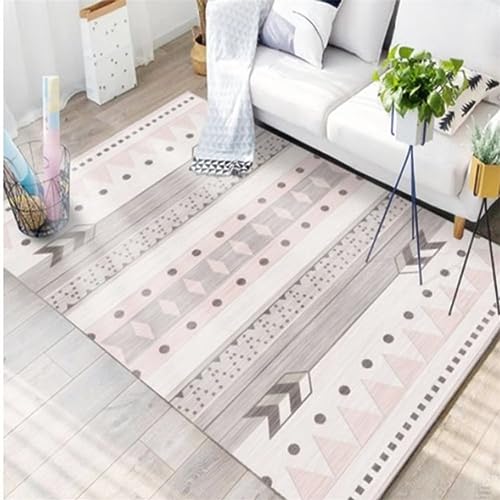 Tapis antidérapant gris et rose à rayures géométriques