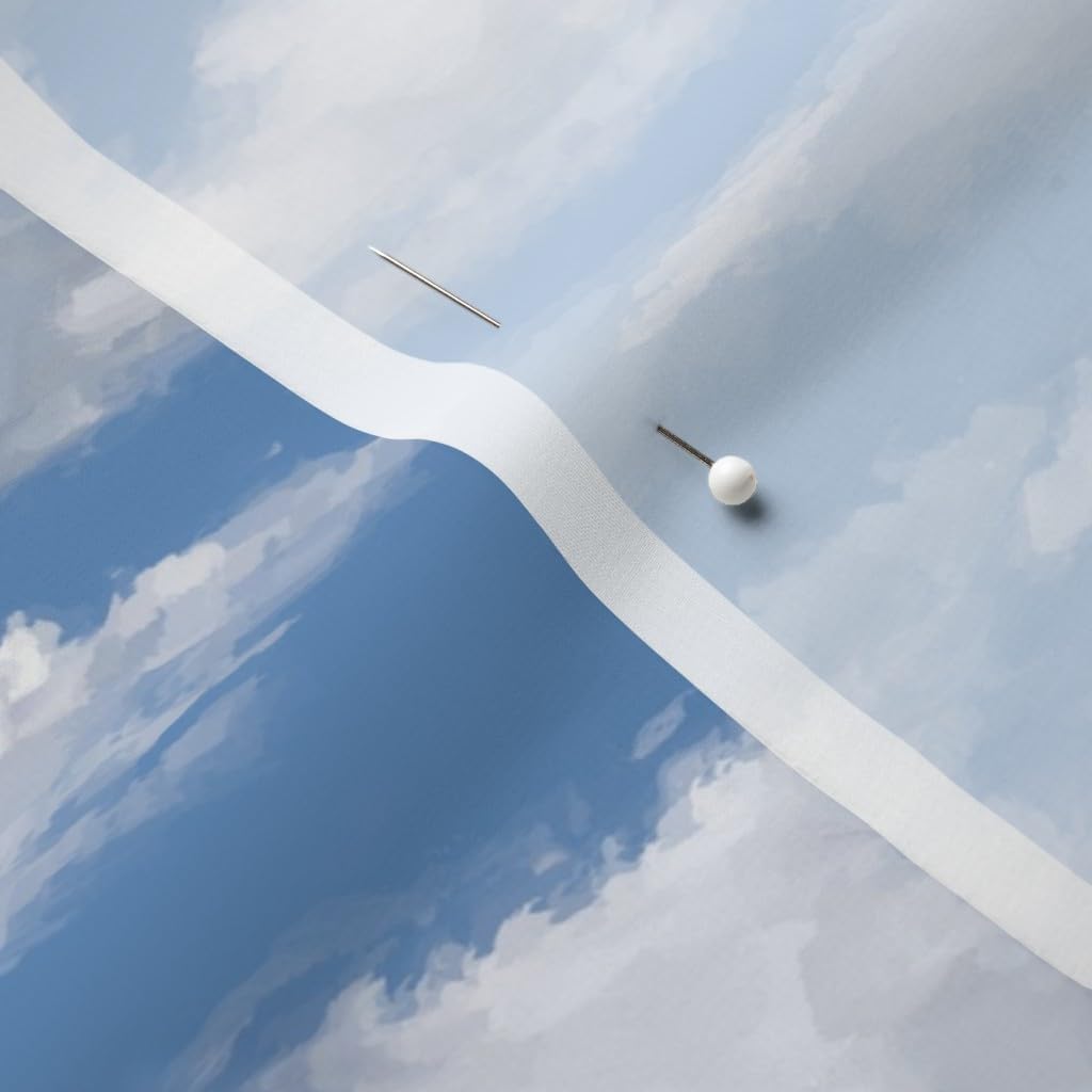 Spoonflower Fabric - Clouds Sky Painting Cloud Brushstrokes Blue Spring Summer Day Printed on Chiffon Fabric by The Yard - Sewing Fashion Apparel Dresses Home Decor