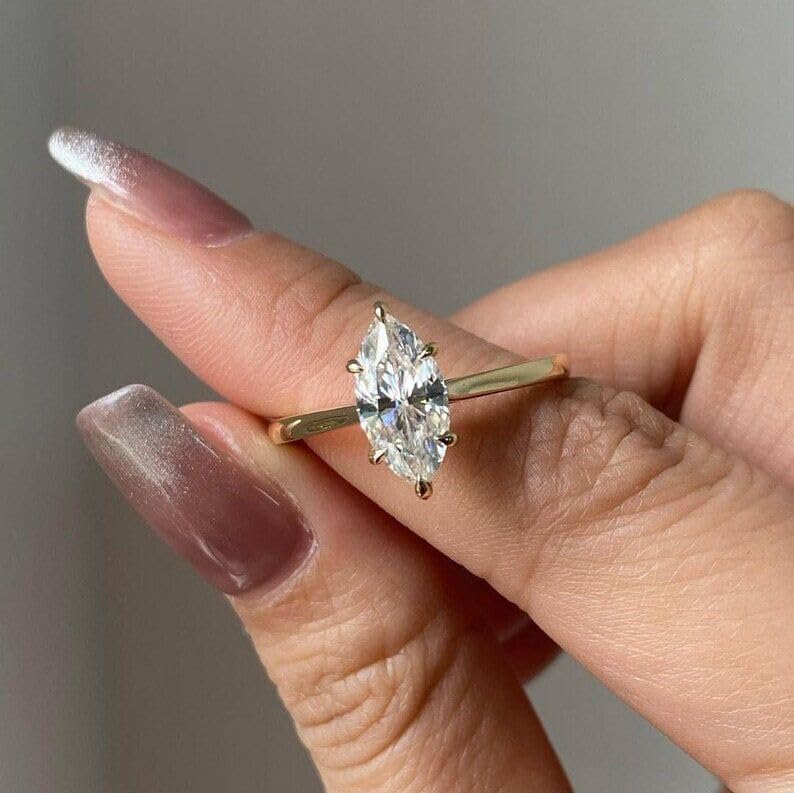 14k solid Gold 2.00 CT Marquise Cut Engagement Ring, Silver Solitaire Wedding Ring, Anniversary Ring, promise Ring2