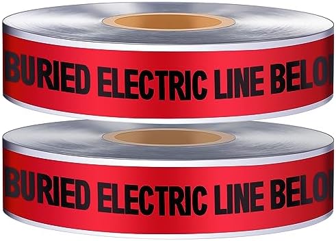 Copkim 2 Roll 2 Inch x 1000 Feet Detectable Safety Tape Buried Gas Line Electrical Caution Safety Warning Tape for Underground Buried Electric Wire Gas, Black Print(Red)