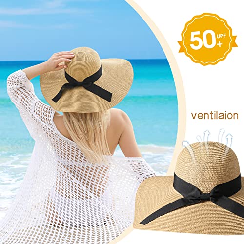 Image of Beach Hat for Women, Wide Brim Sun Straw Hats for Women, Sun Hat Womens UPF 50+ UV Protection, Floppy Foldable Summer Hats