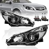 KUIPERAUTO OE Headlights Assembly Compatible for 2010-2014 Subaru Legacy Halogen with Clear Lens Black Housing Clear Reflector Front Lamps Left and Right Side # SU2502141