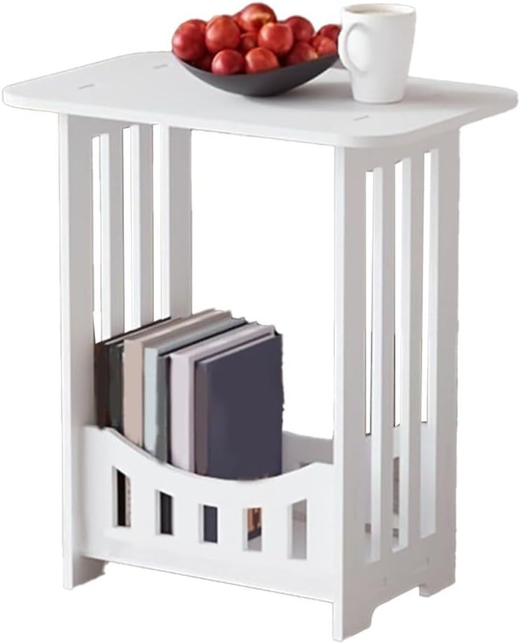 3-Tier Narrow Side Table Night Stand with Display Shelf, White Plastic End Table for Living Room, Bedroom, or Bathroom – Compact Bookcase Table, Coffee Table & Sofa Table(Single Level)