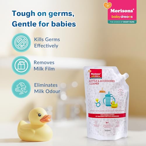 Image of Morisons Baby Dreams Bottle & Accessories Cleaner - Refill Pack 500ml (Pack of 2) | Removes milk odour & stains effectively | Anti-bacterial | Made with Food Grade Ingredients I