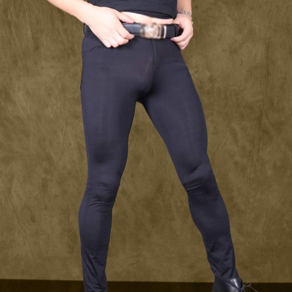 leesuo Men's Sexy Ice Silk Long Pants Super Smooth Skinny Leggings Sheer Tights Trousers
