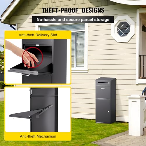 Image of Merapi Package Delivery Box, Pre-Assembled No-Install Parcel Drop Box, Weatherproof Anti-Theft Steel Design (Wrought Iron Black)