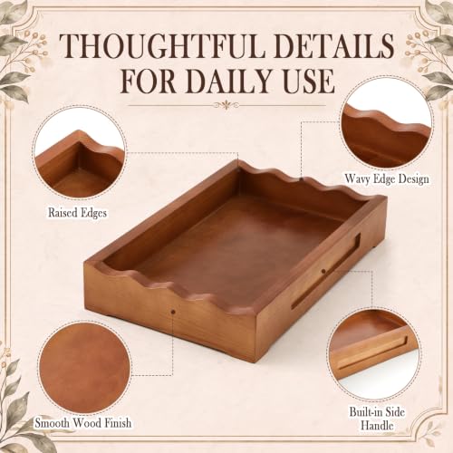 Image of SiliFine Toaster Tray for Under 2-slice Toaster with Handles Scalloped | Premium Pine Wood Design: Adds a Warm Walnut Finish While Catching Toaster Crumbs and Keeping Countertops Clean.