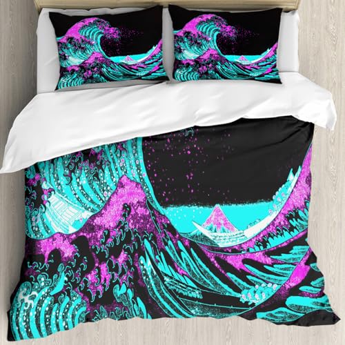 Ensemble de literie 100% microfibre 178x208cm avec vagues japonaises - 4
