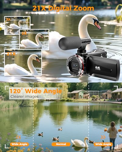 Cámara de Vídeo 4K 48MP Videocámara 21X Digital Zoom Camcorder Video Camera, 3" 270° Giratoria Pantalla Vlog Cámara para Youtube, Camara Video con Tarjeta de 64 GB, Cable HDMI, Micrófono, 2 Batería - imagen 3
