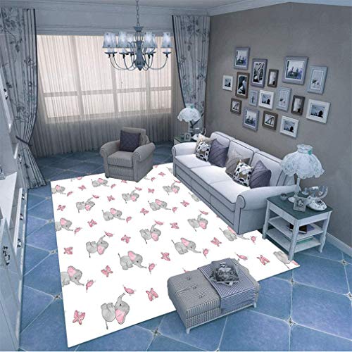Woonkamer Vloerkleed, 3D Baby Olifant En Vlinder, Nachtkastje Slaapkamer Vloerkleed Kinderkamer Groot Vloerkleed, Makkelijk Schoon Te Maken, Pluisvrij 180X230Cm - Afbeelding 5