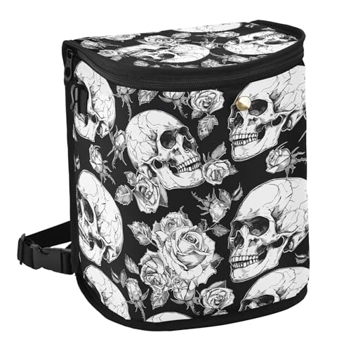 Image of MNSRUU Car Trash Can with Lid, Gothic Skulls and Flowers Car Trash Bag Hanging Organizers and Storage for Front Back Seat, Leak-Proof Trash Bin