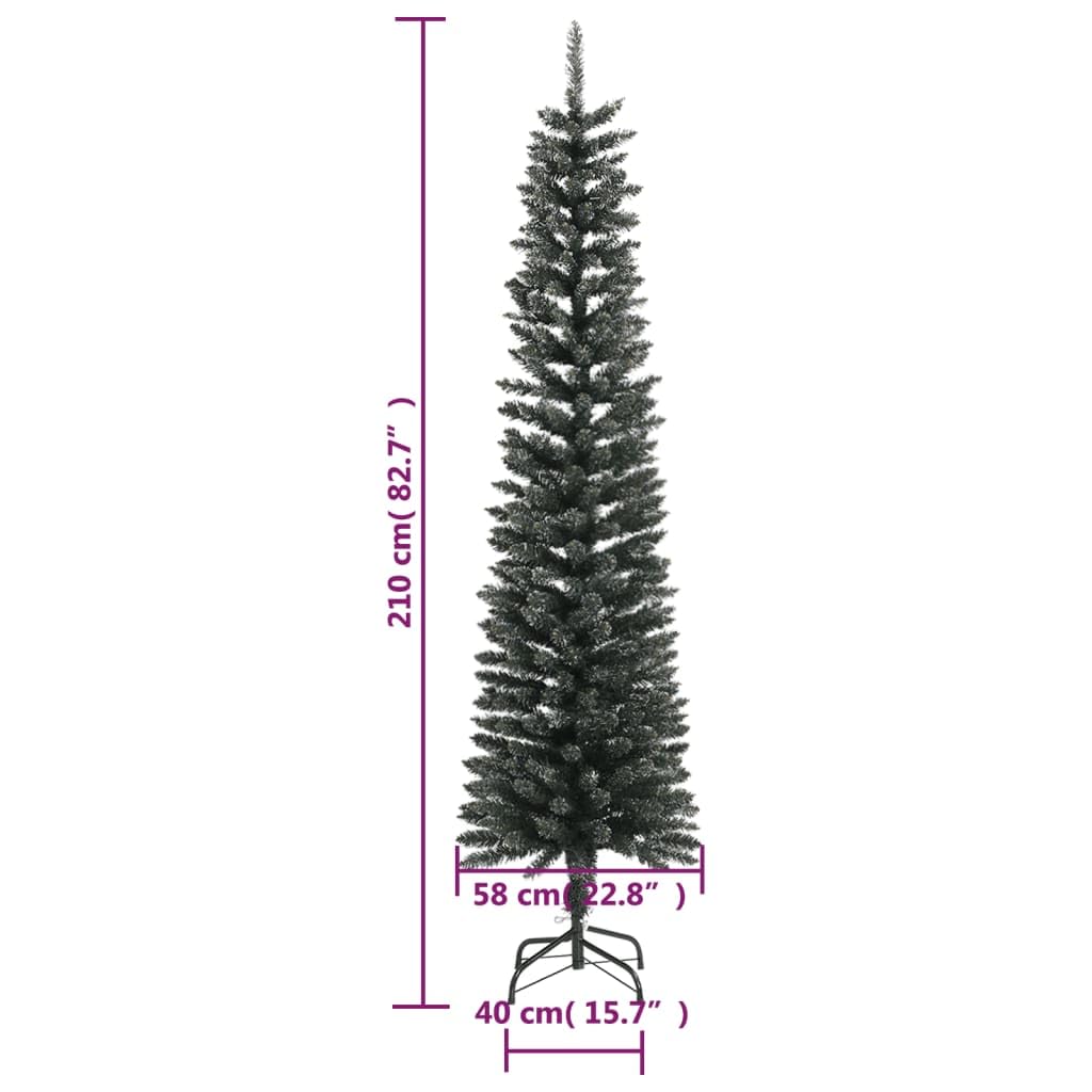 Sztuczna choinka smukła, zielona, 210 cm, ze stojakiem i 356 końcówkami PCW, biały śnieg, krzaczasta, składana, do salonu, biura, wewnątrz i na zewnątrz