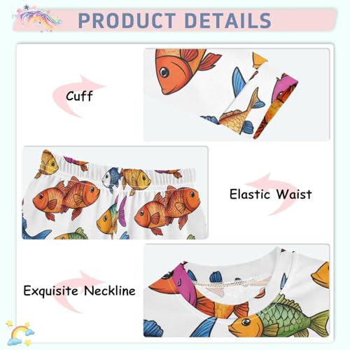 Pajama Sets Long Sleeve Colorful Fish Pattern Prints Soft Comfy Sleepwear 2 Piece PJS 3-8T4