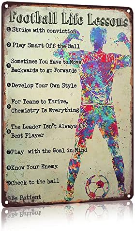 WONDERCAVE Football Life Lessons Metal Tin Sign for Bar, Garage, Boy's Room, Wall Decor, Bedroom Decoration, Retro Vintage 30 x 20 cm