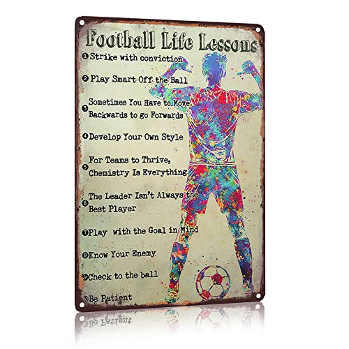 WONDERCAVE Football Life Lessons - Letrero de metal para bar, garaje, habitación de niño, decoración de pared, decoración de dormitorio, retro, vintage, 30 x 20 cm