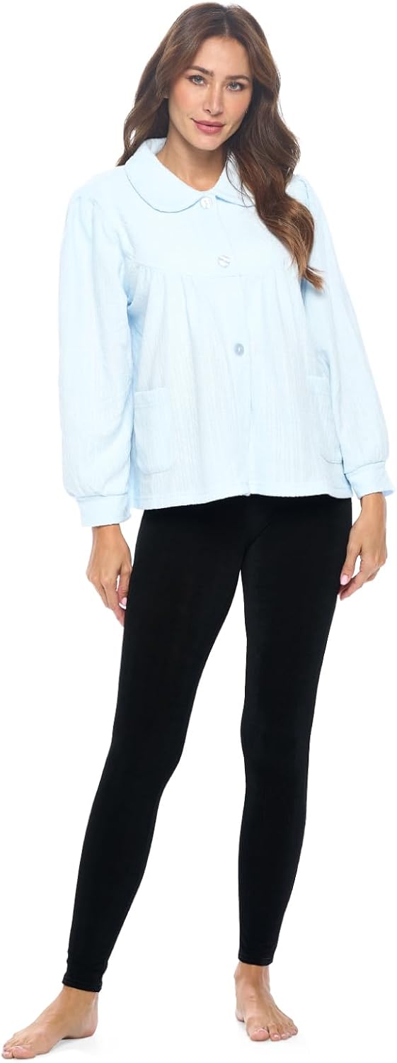 Casual Nights Women's Chenille Bed Jacket, Button Front Long Sleeve Sleep Top with Pockets - Image 5