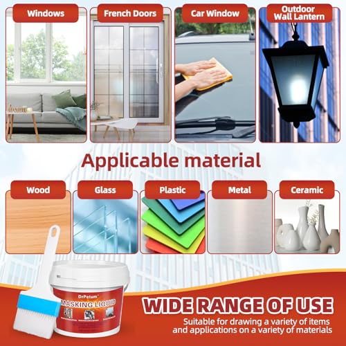 Image of Masking Liquid Tape, Transparent Peelable Coating for Protect Windows Glass, Used for Priming Windows, Floors and Non-Porous Surfaces Painting, 1 Quart (with Paint Brush)