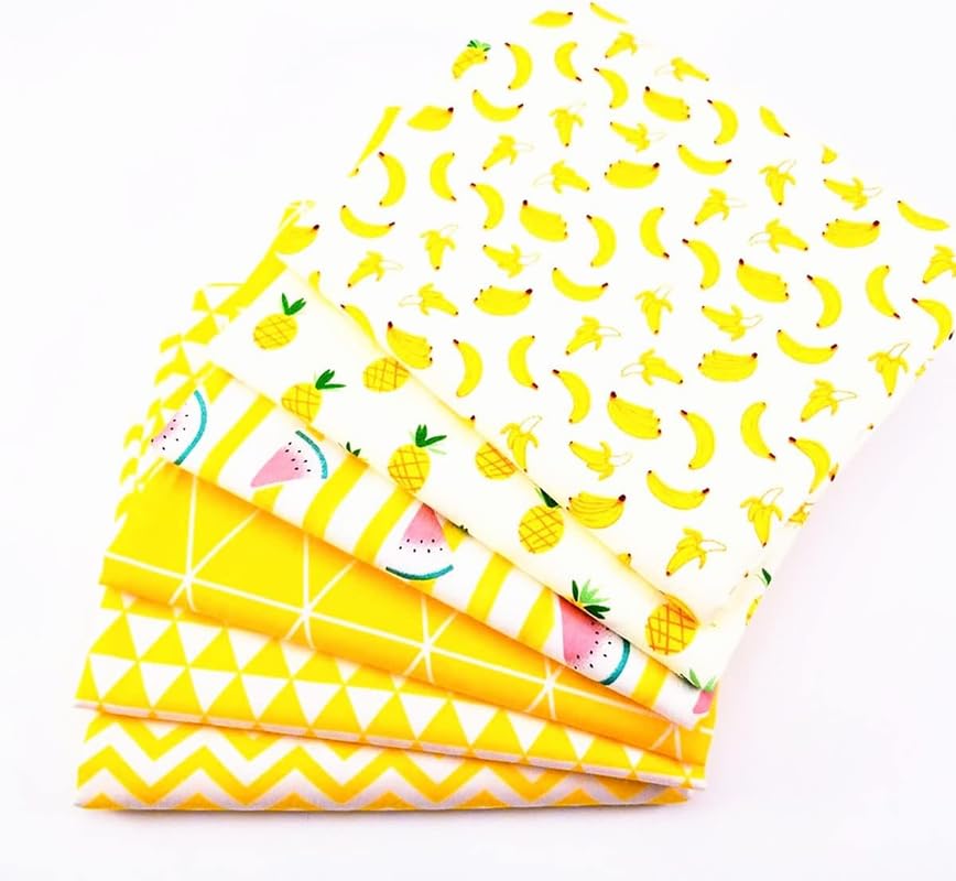 CraftsFabrics 6pcs (40cm x 50cm) Fruits Printed Cotton Fat Quarters Yellow Colors (for Quilting, Scrapbooking, Sewing, Arts & Crafts, Baby Clothing, Nursery, DIY Projects, Collage)