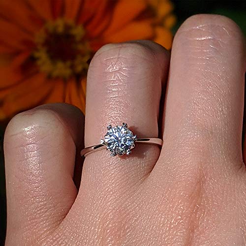 Twobirch Platinum Plated 925 Sterling Silver 1 Ct Solitaire Moissanite Engagement Ring With Heart Shaped Prongs (Size 5) #TOP1