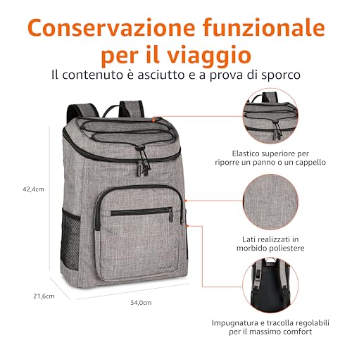 Amazon Basics Zaino termico impermeabile, leggero, isolato, capacità 20 l (30 lattine), Grigio - Immagine 2
