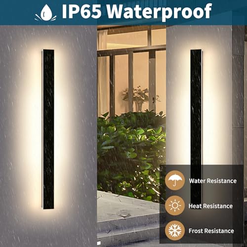 Image of 2 Pack Long Linear Outdoor Wall Light, 57inch LED Modern Wall Sconce, 3 Color 3000K /4500K /6000K, 50W, IP65 Waterproof, Exterior Porch Lighting Fixture for House, Garden, Garage
