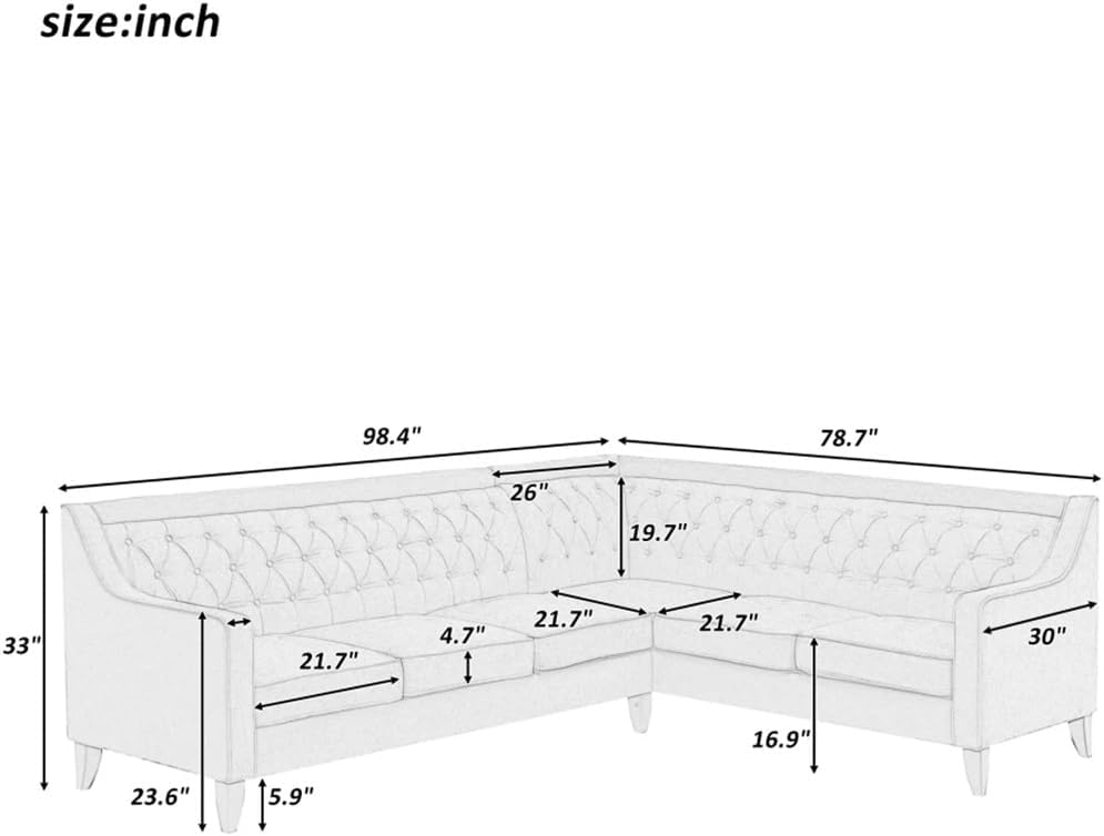 L-Style Living Room Upholstery Sofa with Tufted Back