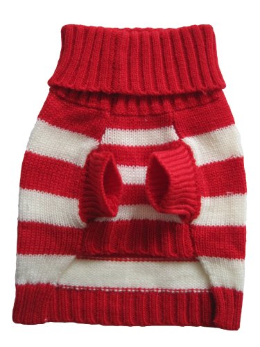 Vedem Small Pet Dog Turtleneck Striped Knit Sweater Coat (Red/White, S) #TOP2