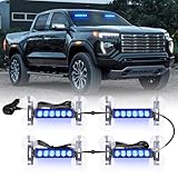 Tiannor 4X 6.1 inch Blue Emergency Strobe Police Lights 24 LED Waterproof Hazard Warning Flashing Safety Dash Front/Rear/Side Windshield Lights for Cop Firefighter Ambulance Vehicles Trucks Car