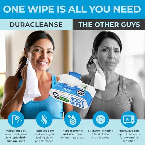 image for DuraCleanse Body Wipes for Adults Bathing No Rinse (2 Pack) 100 XL Sho