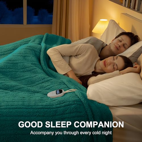Queen Size Electric Blanket Single Control - 84"X90" Soft Double Sided Sherpa Heated Blanket with 6 Heating Levels & 10 hrs Timer Settings, Washable & ETL Certified for Bed, Green