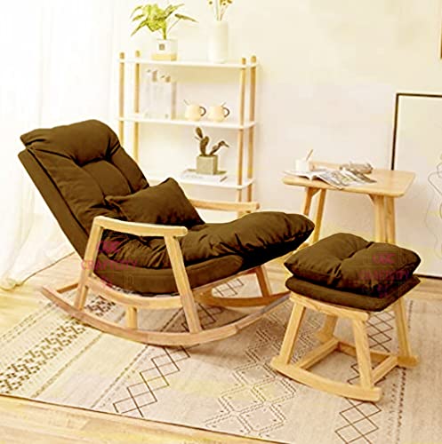 Image of CRAFTCITY Sheesham Wood Elegant Chair with Pillow and Matching Foot Stool /Living Room Chair /Rose Wood Rocking Chair,Pre-Assembled (Brown 2, Rocking Chair with Ottoman)