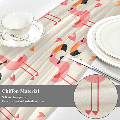 Cute Flamingo Love Chiffon Table Runner Rustic Sheer Table Decor Romantic Wedding Decorations Runner For Table For Birthday Party Cake Table Wedding, 120 Inches Long #TOP3