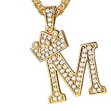 hip hop kette mit eigenem namen ❥ DESIGN ➥ Buchstabe mit Krone Anhänger Halskette, Iced Out Design - dekoriert mit AAA + Zirkonia, einzigartiger und trendiger Schmuck für Männer Frauen