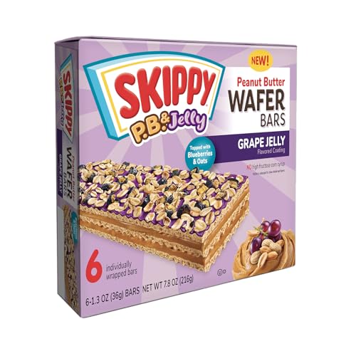 SKIPPY P.B. & Jelly Peanut Butter And Grape Jelly Coated Wafer Bars, 1.3 oz, 6 Ct (36g)/Bar