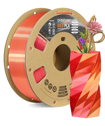 Image of OVERTURE Silk PLA Dual Color Filament 1.75mm, Bi-Color Shiny PLA Finish, Smooth & Glossy, 1kg Spool (2.2lbs), Ideal for Cosplay Jewelry & Home Decor (Silk Red-Gold)