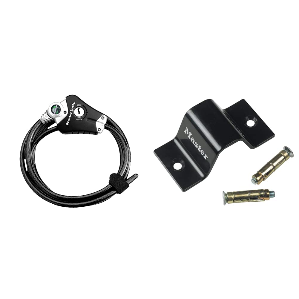 Master Lock8428EURDPRO + 1489EURDAT Adjustable Locking Cable from 30 cm to 1,8 m + Ground, Wall and Door Anchor