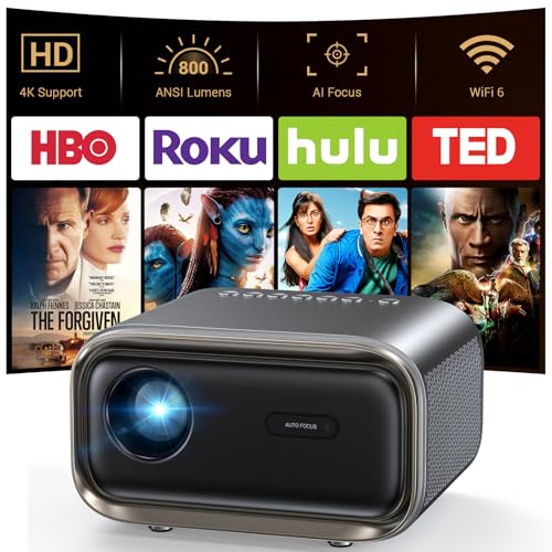 Image of Projector with WiFi and Bluetooth: [Auto Focus/Keystone] - NICPOW Full HD 1080P 4K Supported Portable Bluetooth Projector for Gaming Devices and Phones - Ideal for Indoor Outdoor Use - Grey