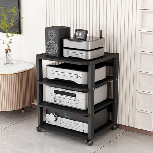 Meuble stéréo noir à 7 étagères de rangement pour console de jeu