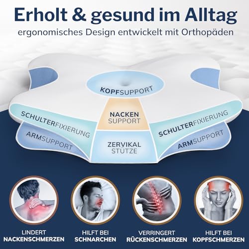 CALMONT - Orthopädisches Kissen für alle Schlaftypen I Nackenstützkissen für erholsamen Schlaf I Memory Foam Kissen für ideale Anpassung I Kopfkissen Nackenschmerzen ergonomisches Kopfkissen (Weiß)