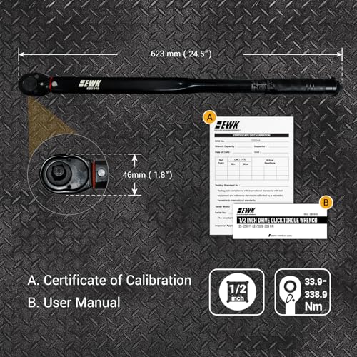 EWK 1/2 Inch Drive Heavy Duty Click Torque Wrench 25–250 ft lb 33.9–338.9 Nm, Dual Scale Reversible Head For Truck Lug Nuts Suspension And Large Bolt Torque Jobs by EWK - Image 2