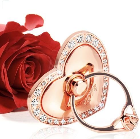 Phone Stand, Luxury Updated Re-Usable Metal Stainless Phone & Tablet Anti Drop Ring Stand Holder with Diamonds for iPhone iPod iPad Samsung and More (Heart Shape) (Rosegold) - Image 2