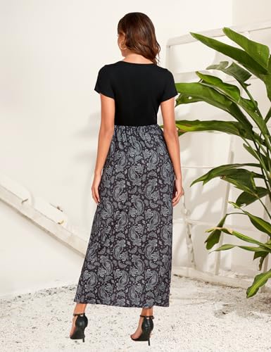 Image of Lacavocor Womens Short Sleeve Maxi Dresses Empire Waist Long Dress