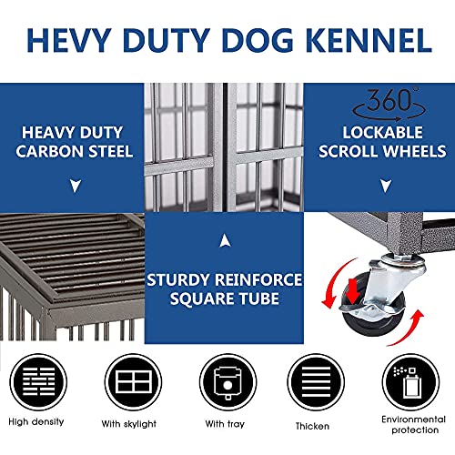 Heavy Duty Dog Crate Strong Metal Pet Kennel Playpen on Lockable Wheels, Large Dog Cage Steel with Prevent Escape Locks… - Image 3