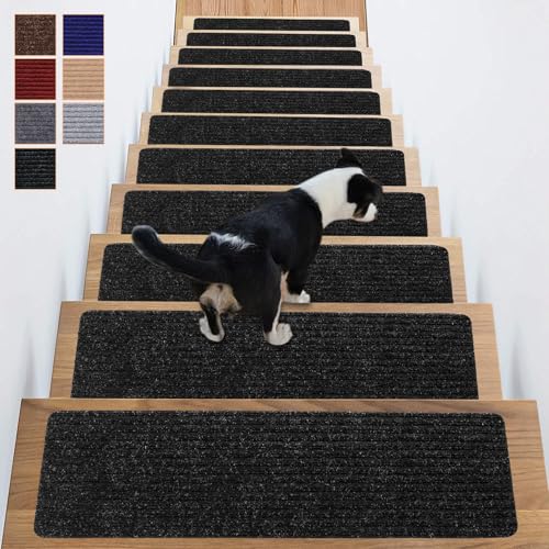 Antdle Non-Slip Carpet Stair Treads 16pcs, 8x30in, Black